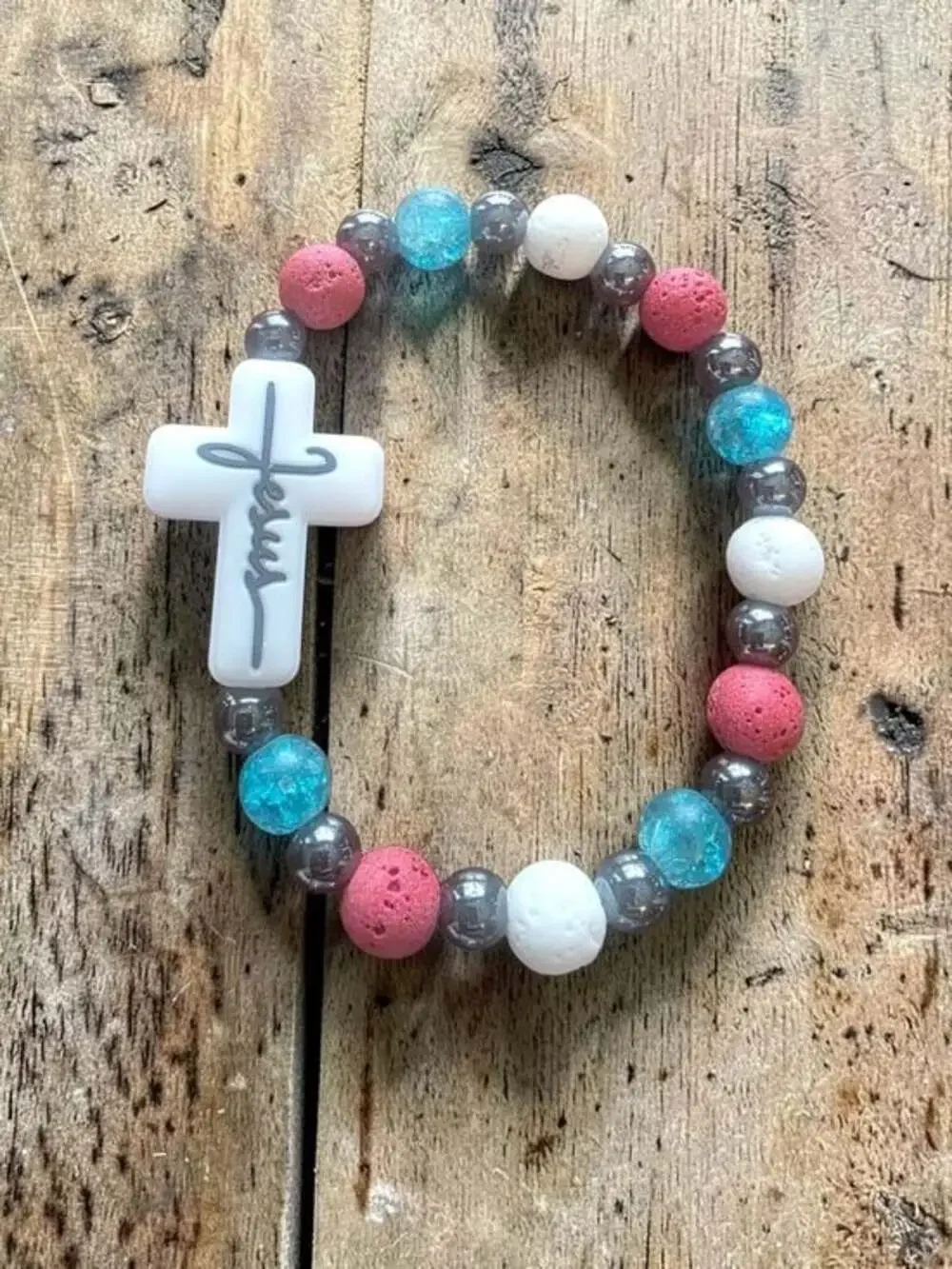 Handmade Styleandstone Patriotic Jesus Cross Stretch Bracelet